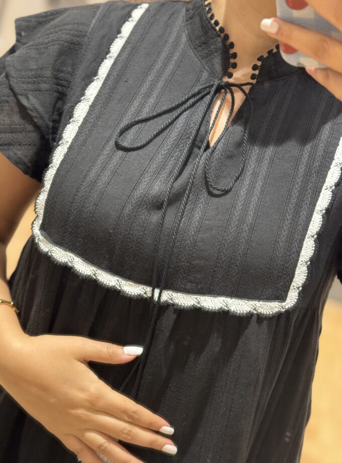 Ruffled Cap Sleeve Maxi Dress With Tussle Neck Ties