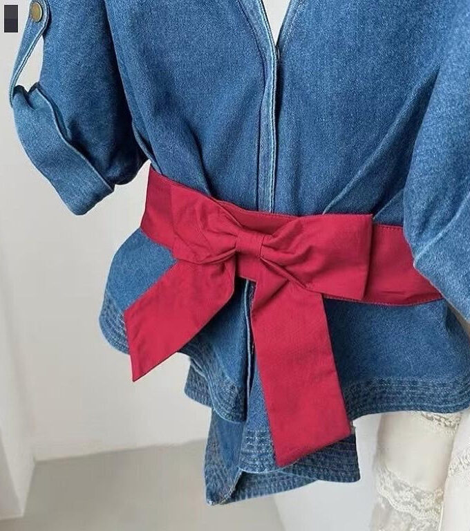 Denim Jacket With Bow Belt