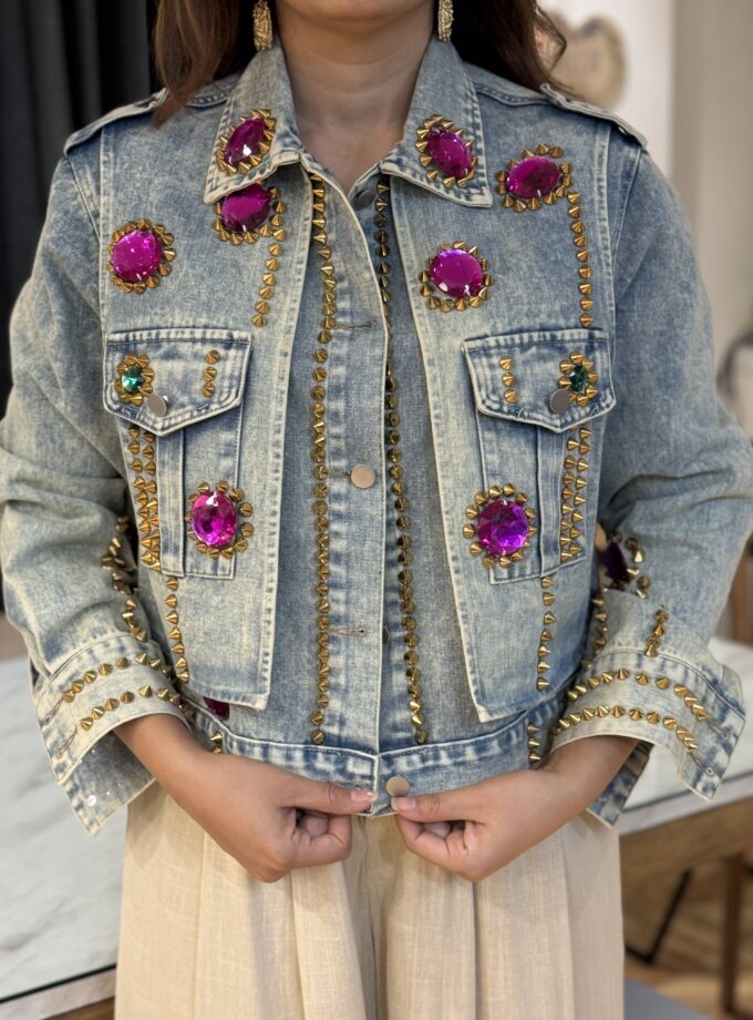 Relio Luxe Embellished Denim Statement Jacket