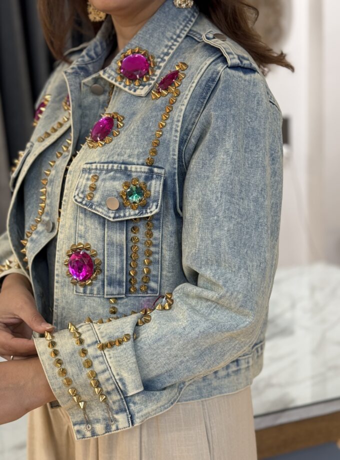 Relio Luxe Embellished Denim Statement Jacket