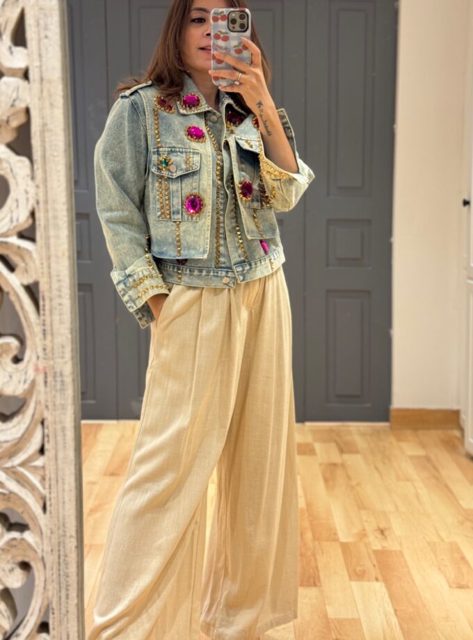 Relio Luxe Embellished Denim Statement Jacket