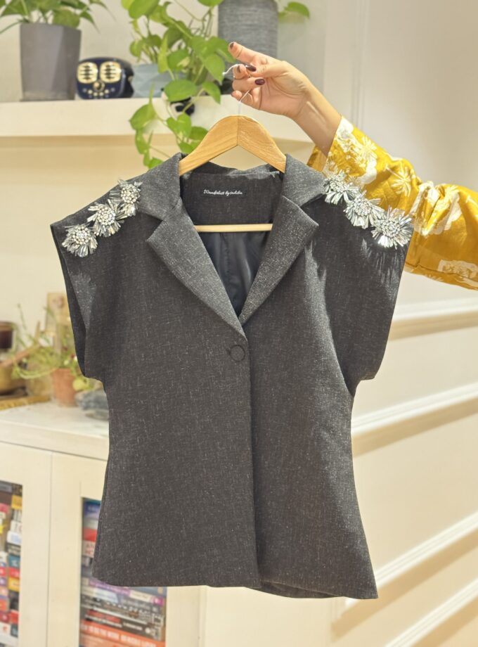 Brow Embellished Blazer Style Top