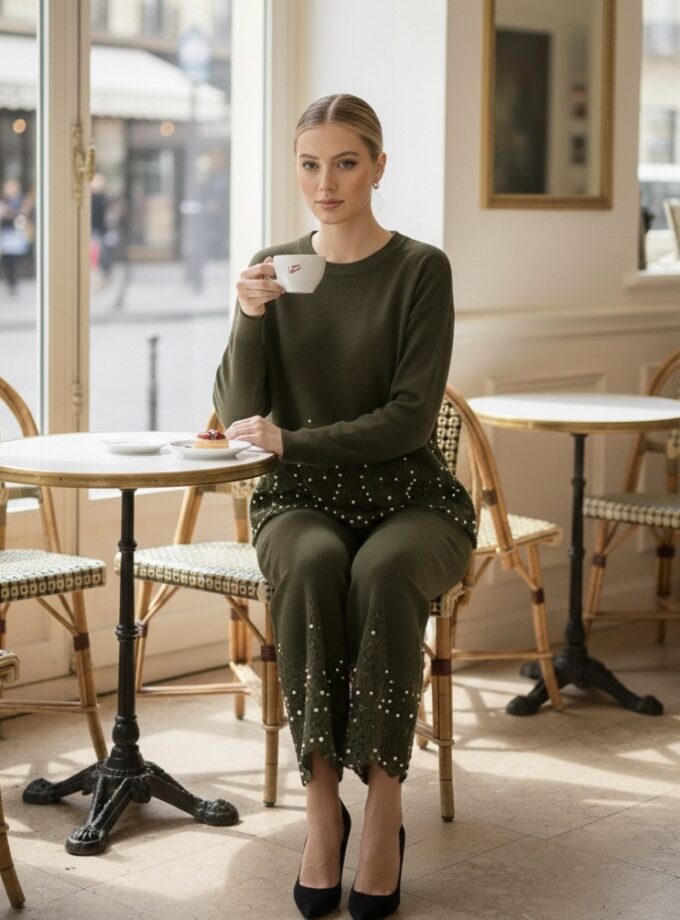 Para Pearl Embellished Luxe Coord Set : sweater and warm pants