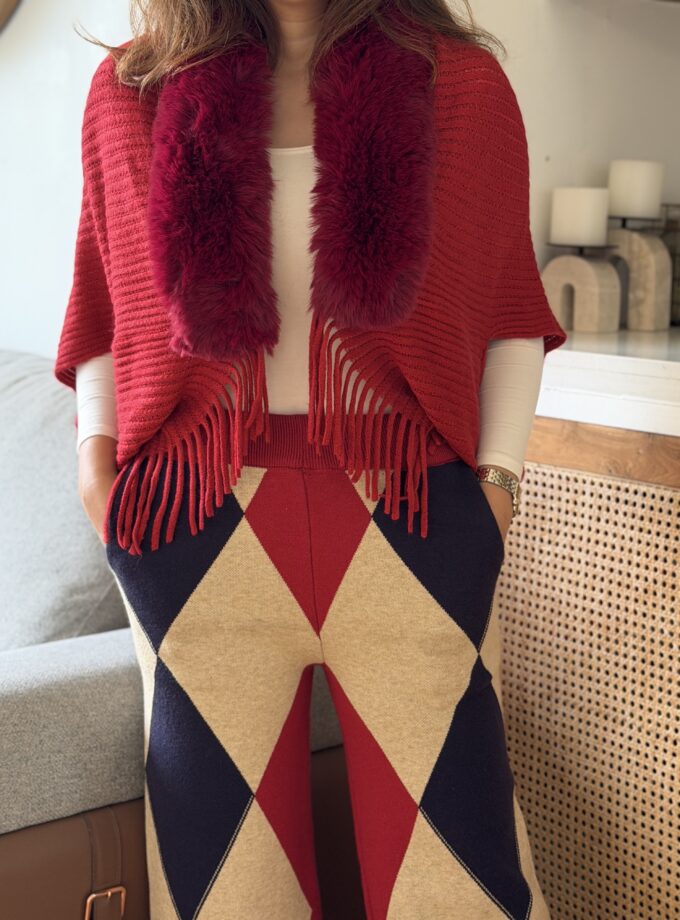 Libs Luxe Wrap With Faux Fur & Fringes