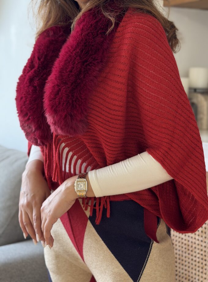 Libs Luxe Wrap With Faux Fur & Fringes