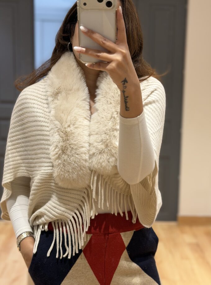 Libs Luxe Wrap With Faux Fur & Fringes