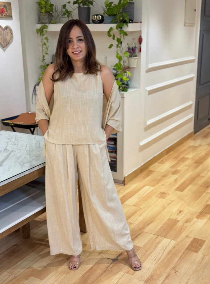 Perul Linen Coord Set With Detachable Scarf