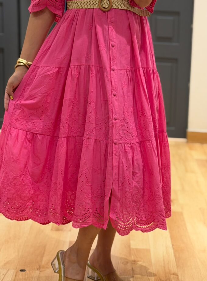 Leto Embroidered Schiffli Dress With Belt
