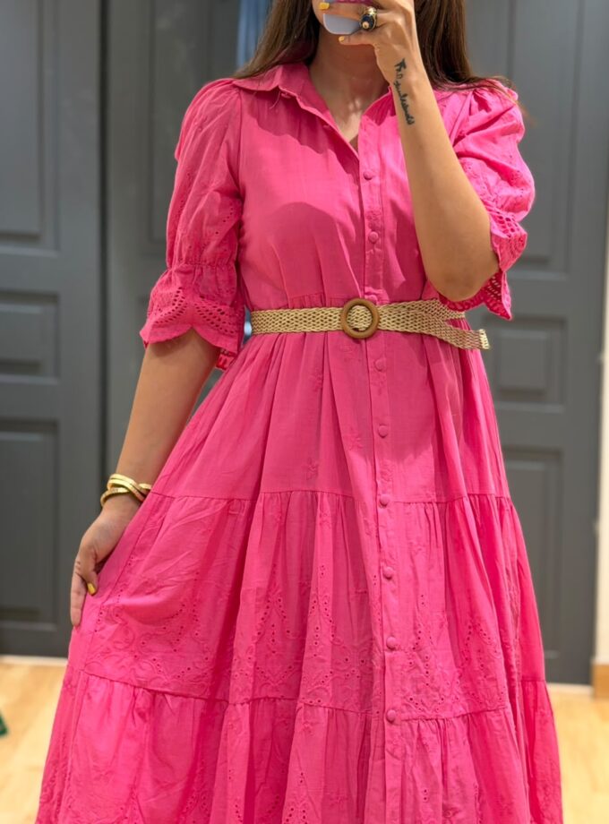Leto Embroidered Schiffli Dress With Belt