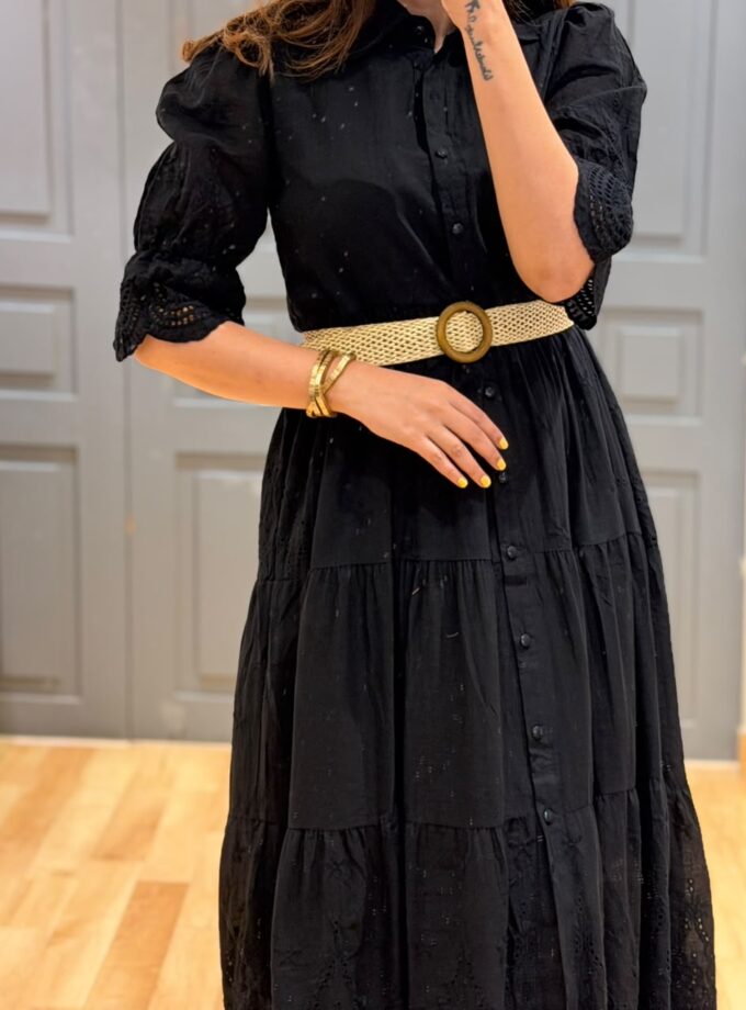 Leto Embroidered Schiffli Dress With Belt