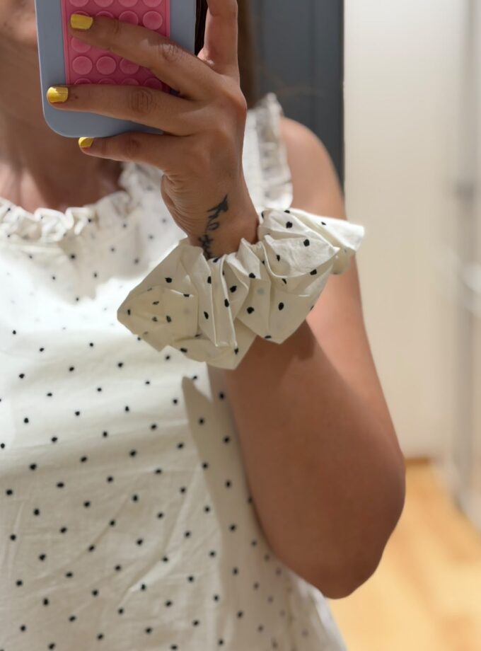 Polka balloon dress with scrunchie