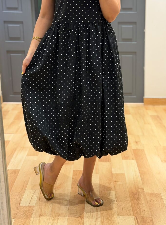 Polka balloon dress with scrunchie