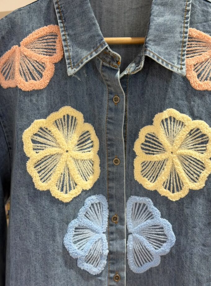 Tufted Floral Denim Shirt