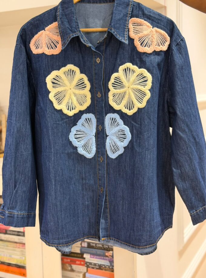 Tufted Floral Denim Shirt