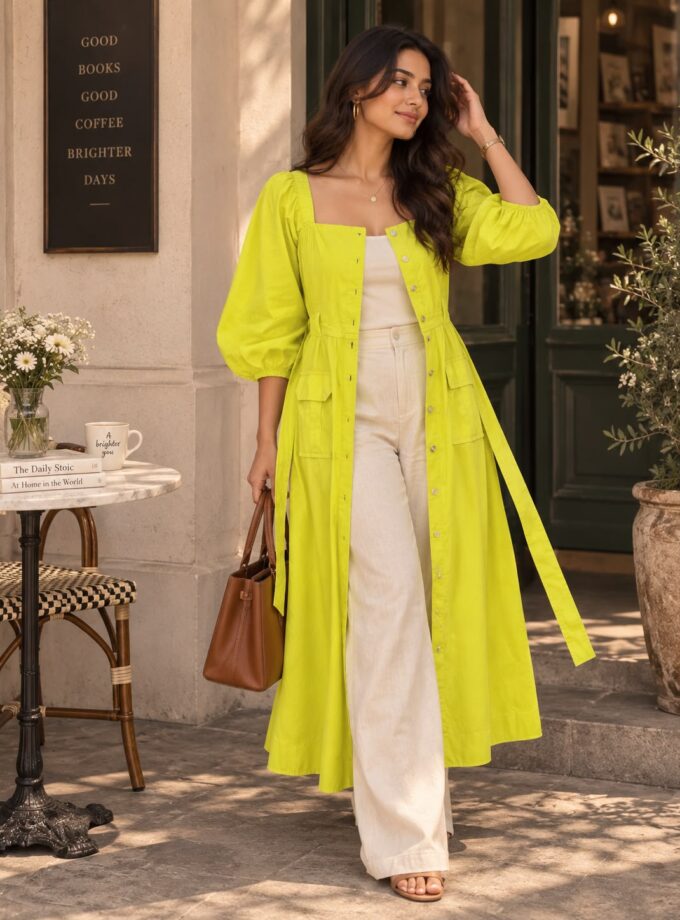 Button down dress cum cape with belt