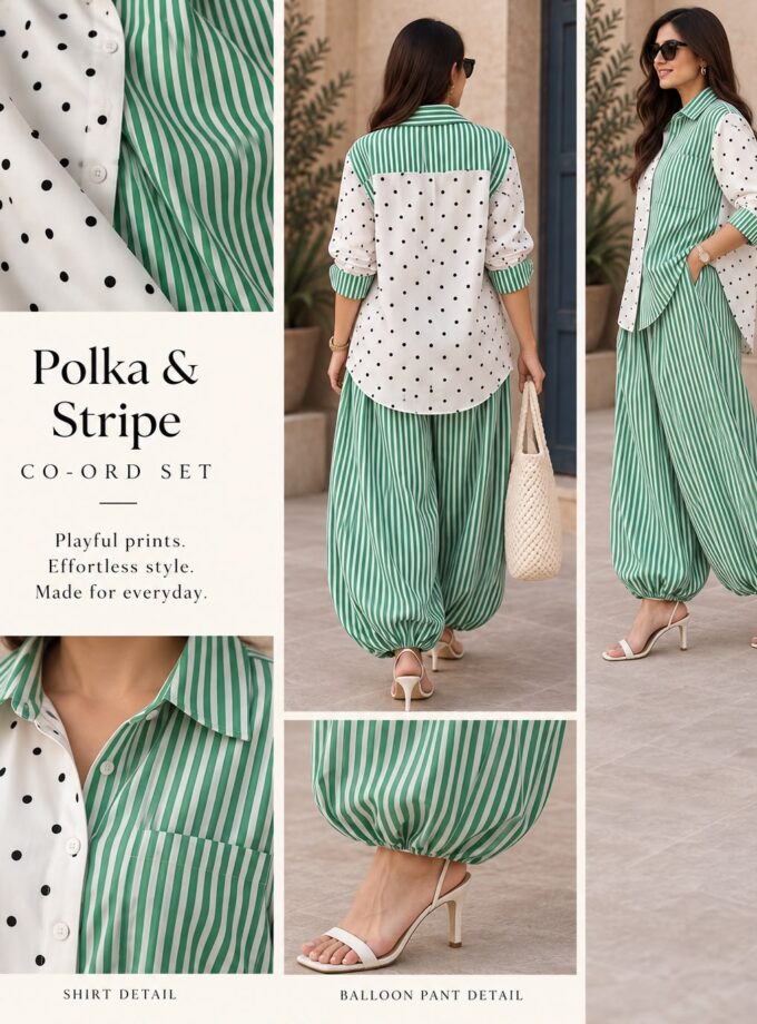 Polka & Stripe Balloon Pants and Shirt Coord Set